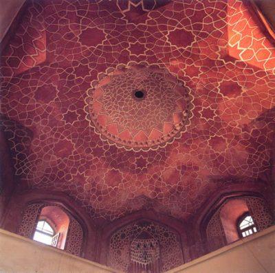 This stunning tour-de force of Timurid wallpainting is in NE Iran. The eight-pointed star ‘floating’ on the ceiling is covered with interlaced 5, 6 and 8-pointed stars, and there is a perfect 16-pointed star in the small central dome.