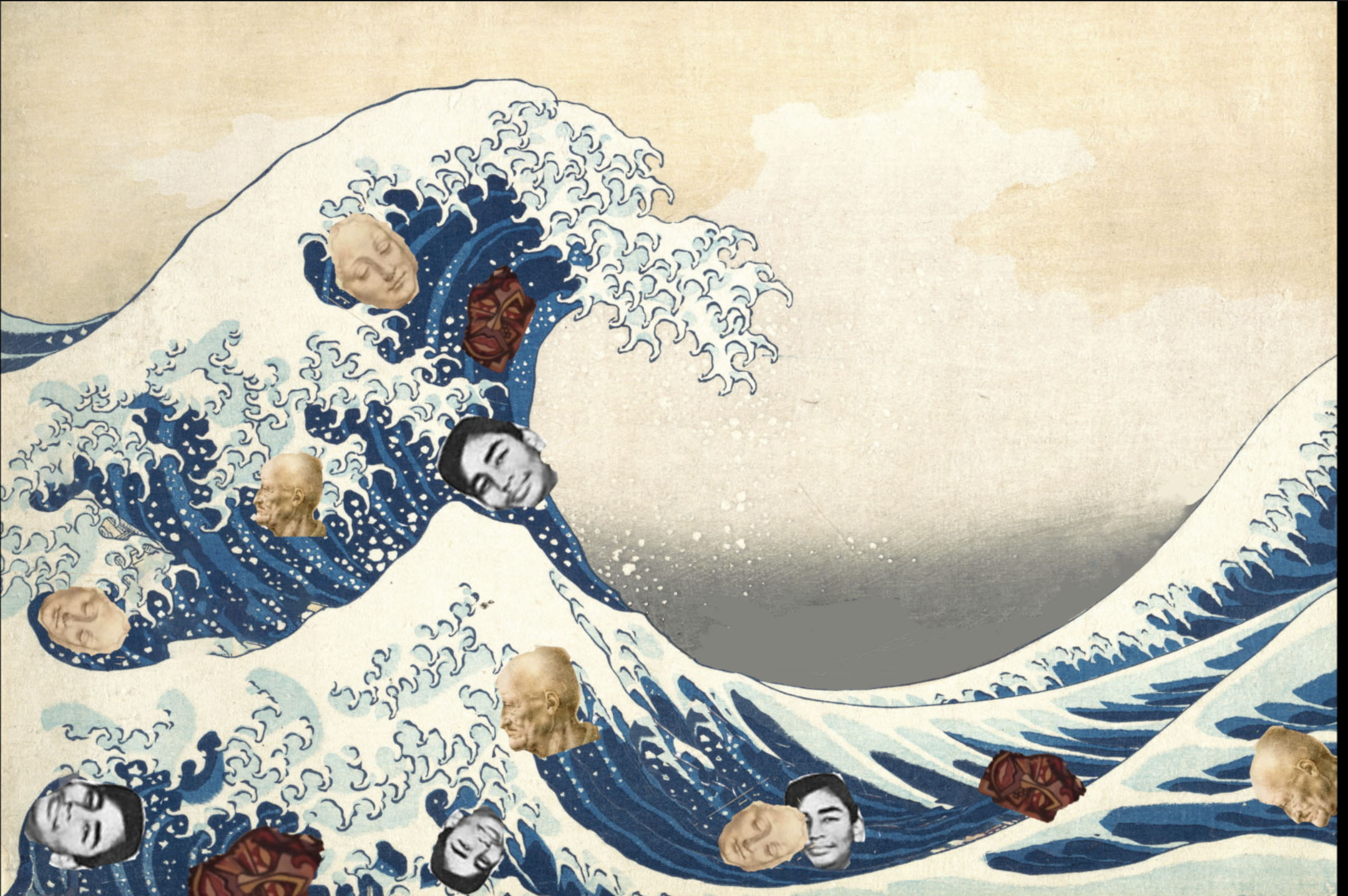 part of the Hokusai wave - with multicultural heads to show the black, brown and white people caught up and destroyed in the pandemic